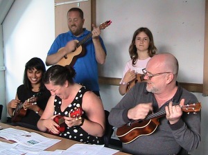 Students at ukulele course taught by Jacqueline Grant